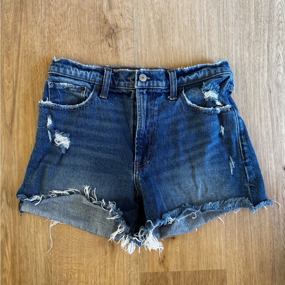 A&F 4” High Rise Mom Blue Denim Shorts